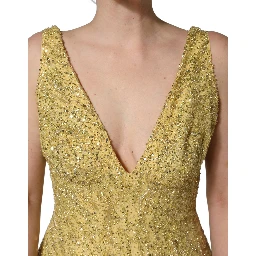 Gold V-neckline Mermaid Sequinned Gown Dress