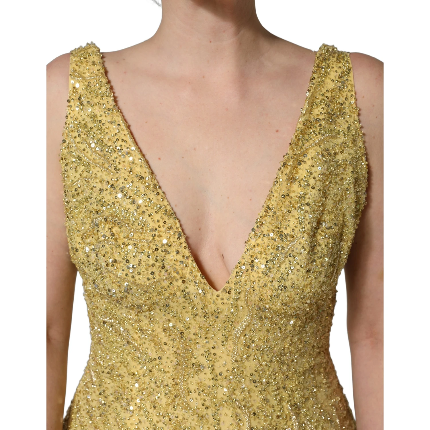 Gold V-neckline Mermaid Sequinned Gown Dress