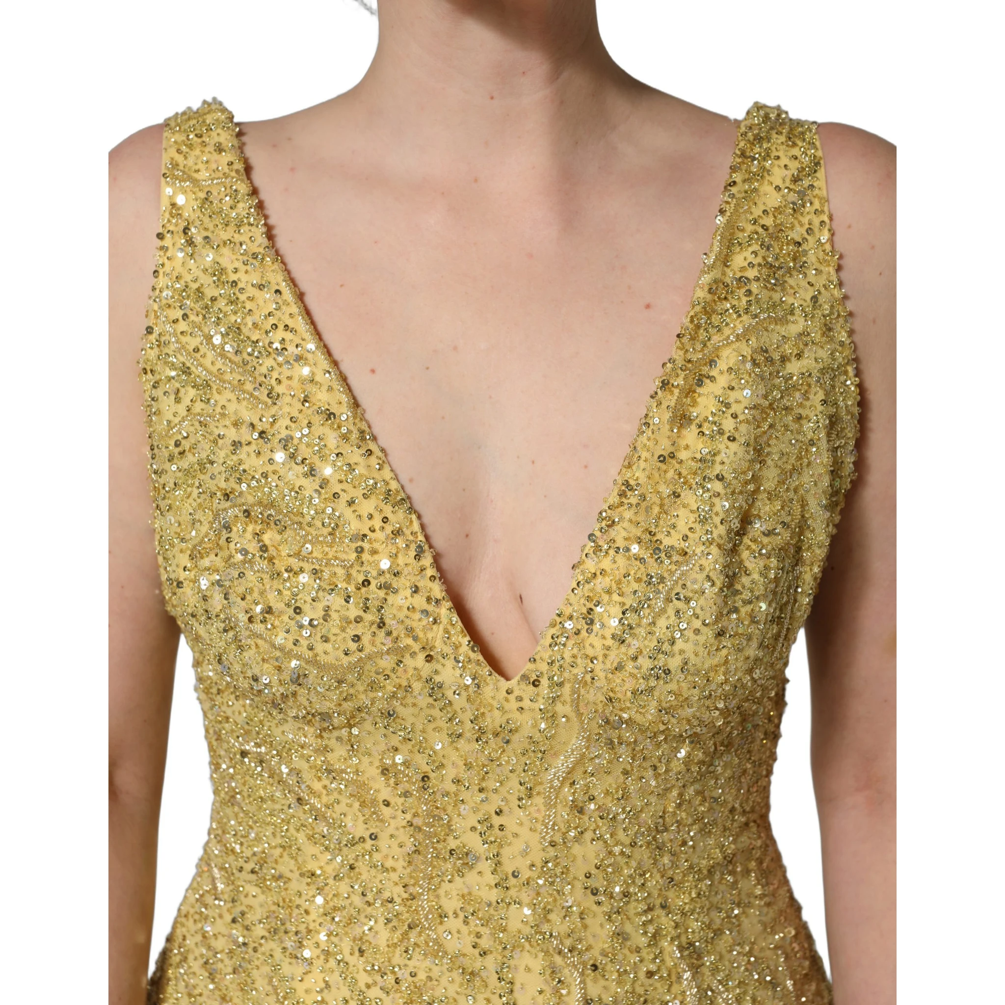 Gold V-neckline Mermaid Sequinned Gown Dress