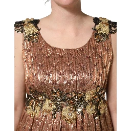 Brown Metallic Crystal Evening Gown Dress