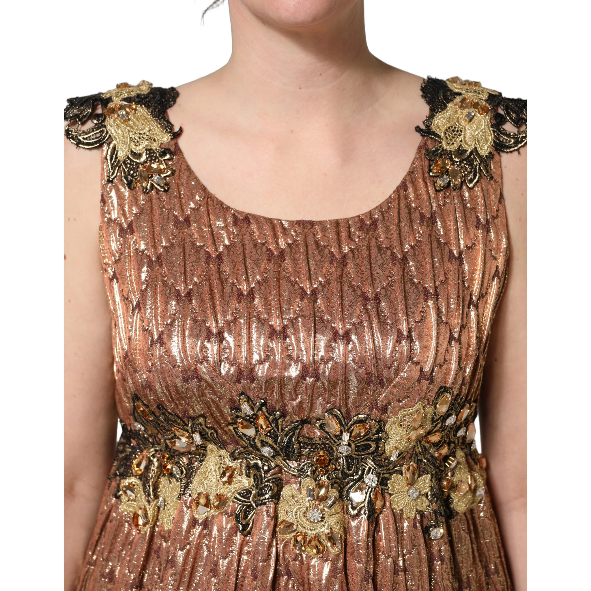 Brown Metallic Crystal Evening Gown Dress
