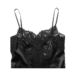 Black Silk Lace Lingerie Short Chemise Sleepwear