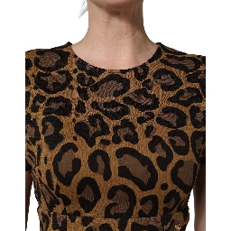 Brown Leopard Jacquard Knee Length Dress