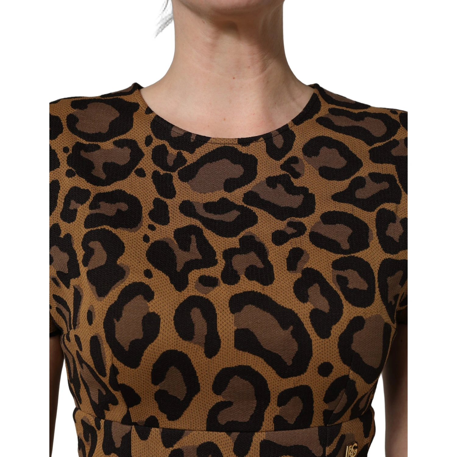 Brown Leopard Jacquard Knee Length Dress