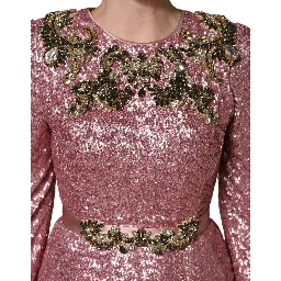 Pink Embellished Sequined Evening Gown Dress