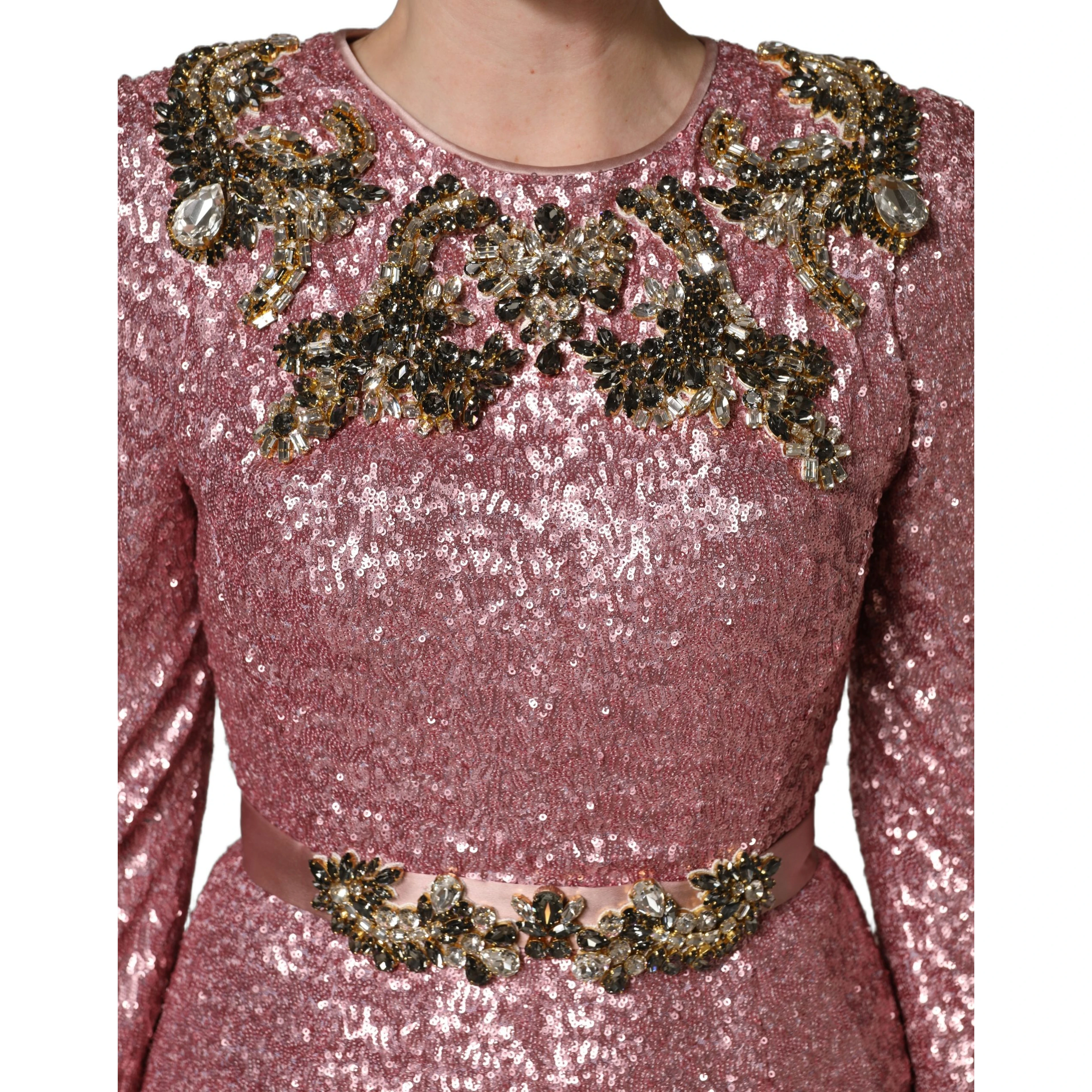 Pink Embellished Sequined Evening Gown Dress