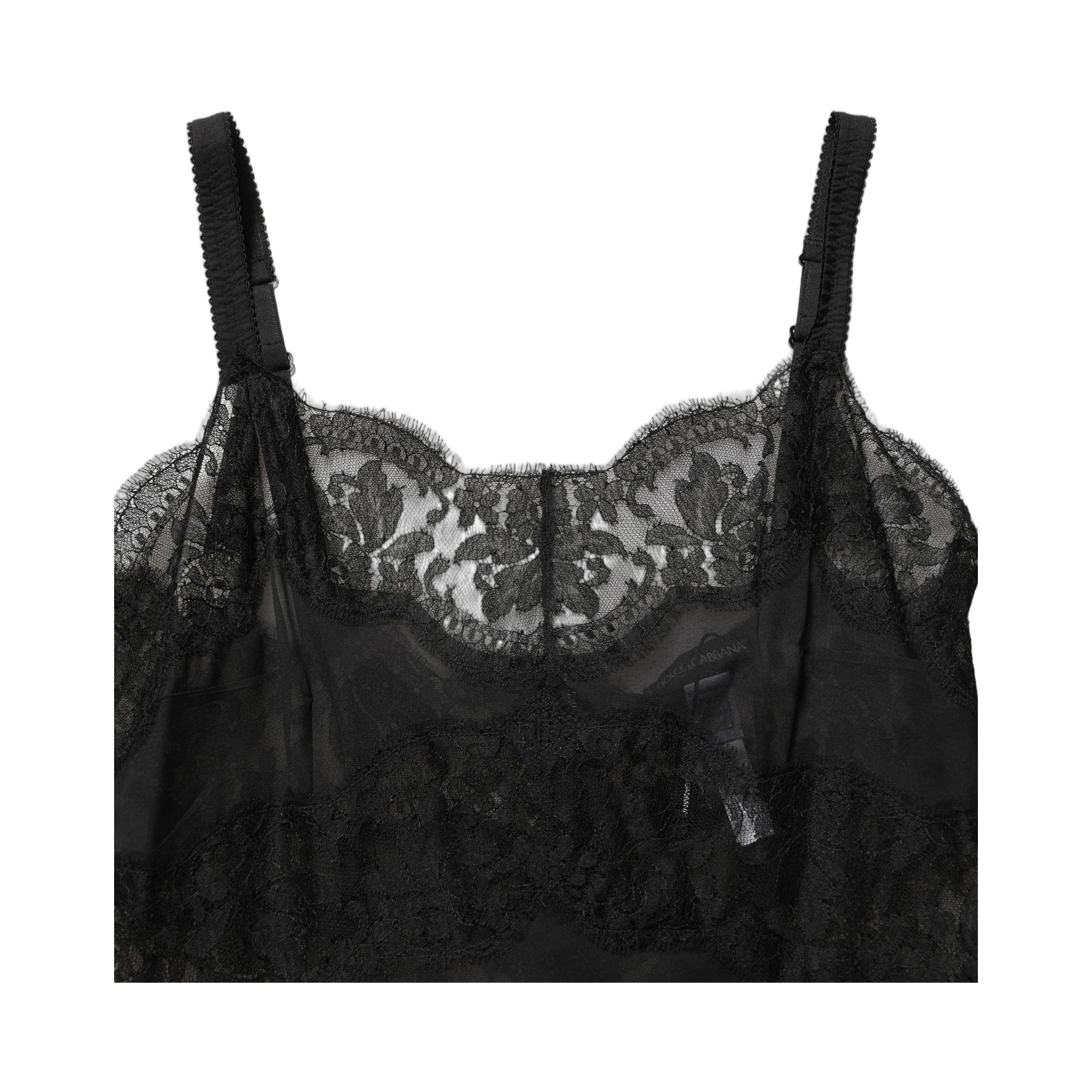 Black Silk Lace Slip Lingerie Chemise Sleepwear