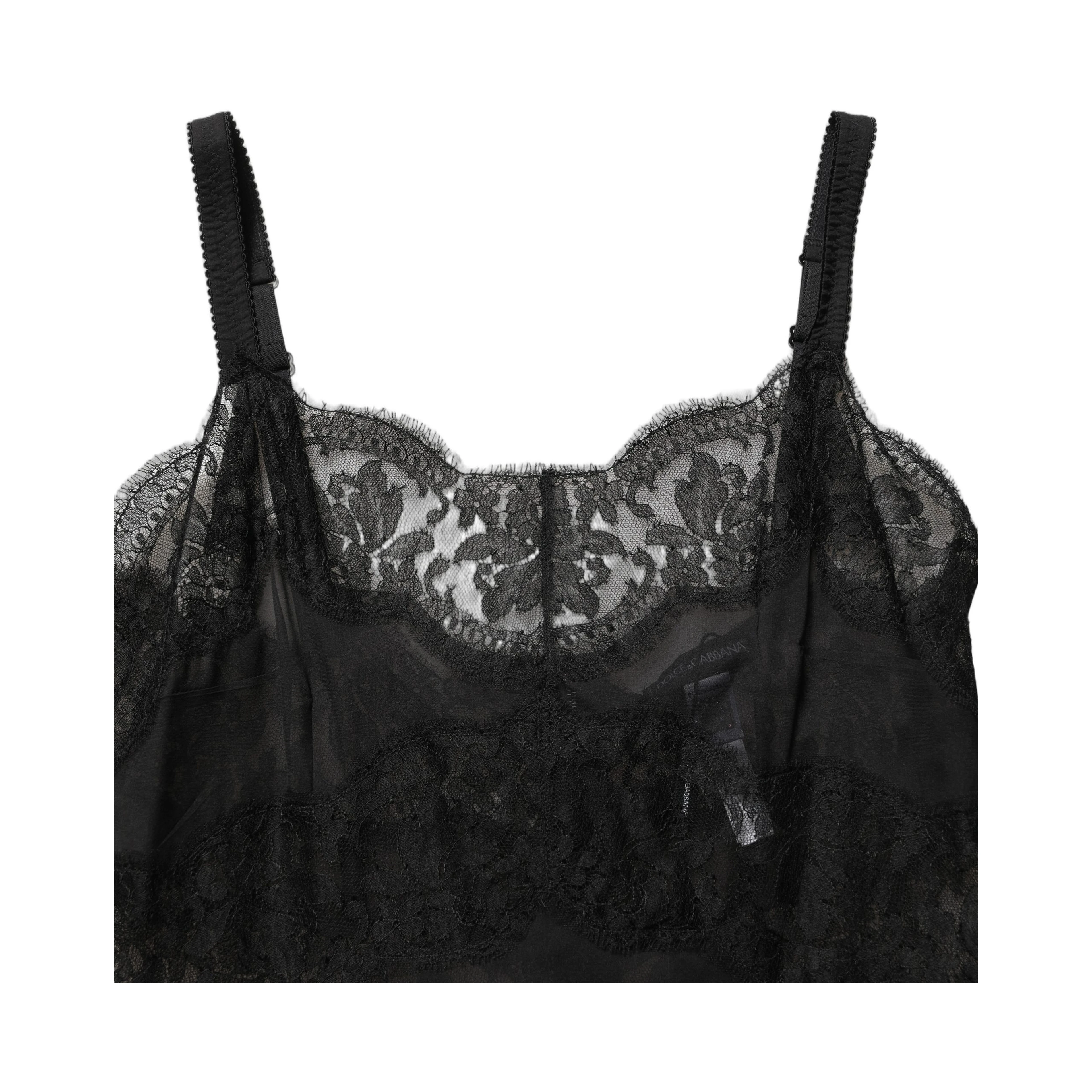 Black Silk Lace Slip Lingerie Chemise Sleepwear