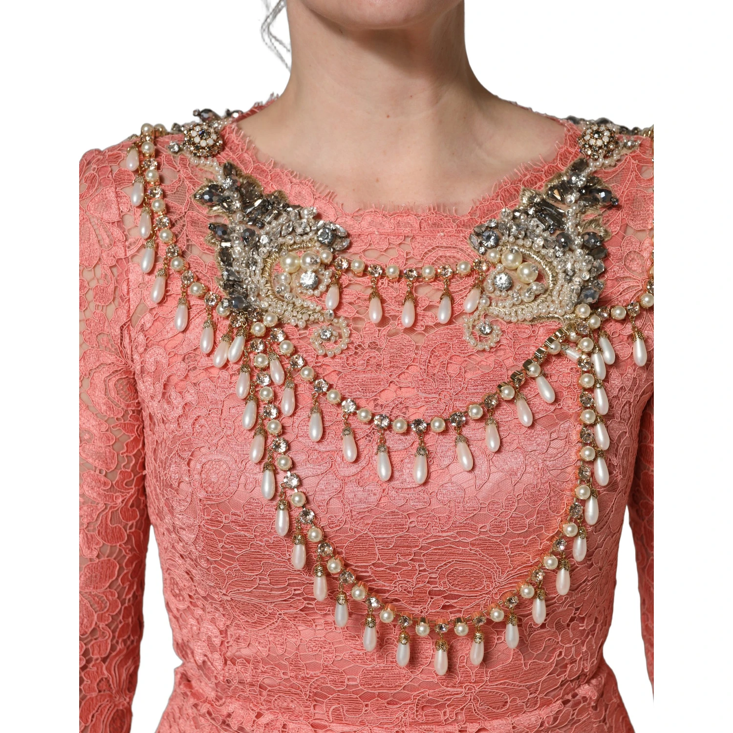 Pink Embellished Mermaid Lace Gown Dress