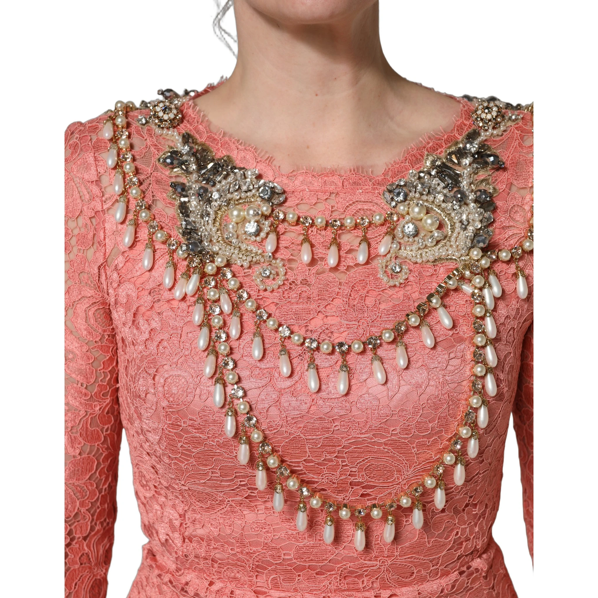 Pink Embellished Mermaid Lace Gown Dress