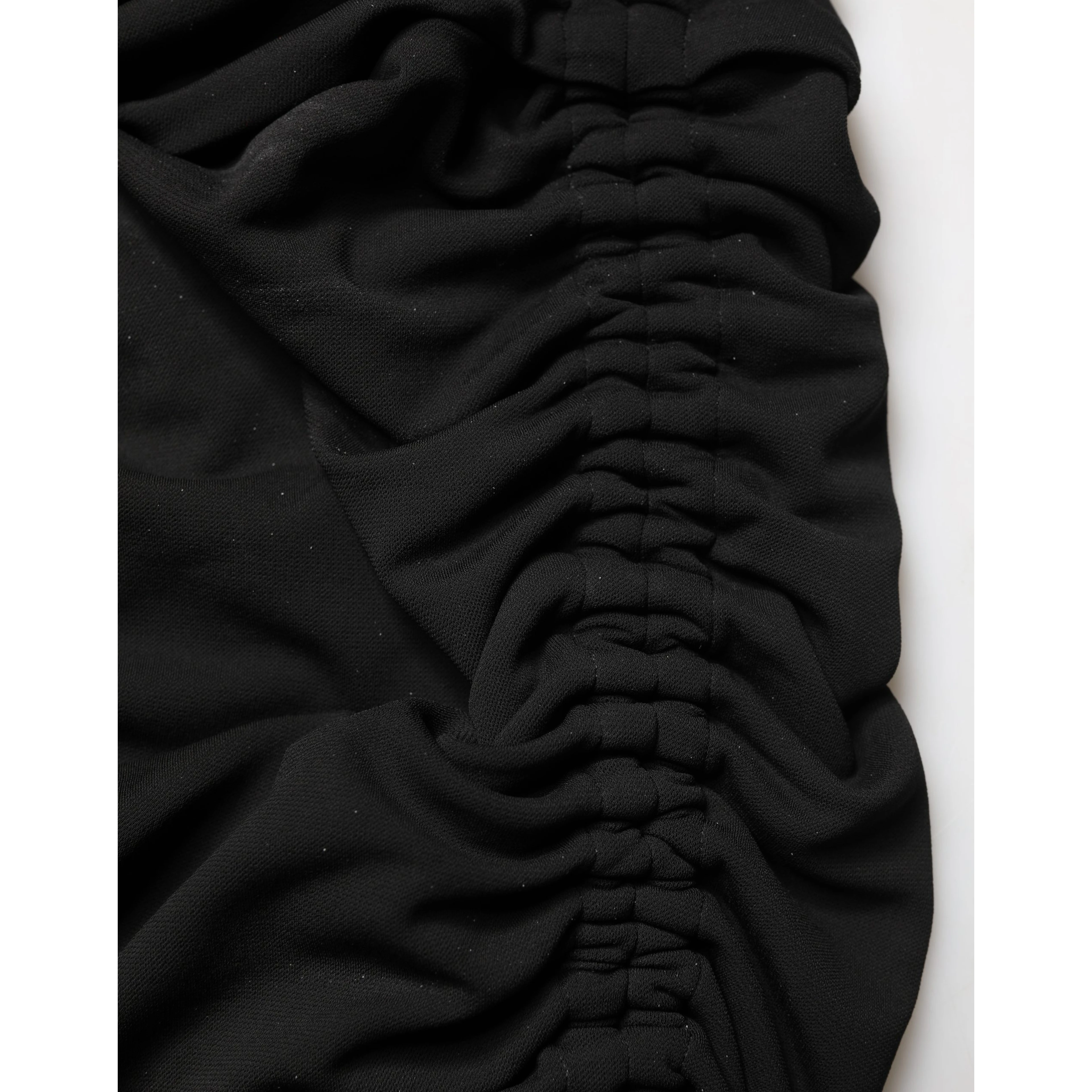 Black Jersey Calf Length Cut-Out Ruched Dress
