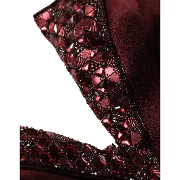 Maroon Embellished Vneck Evening Gown Dress