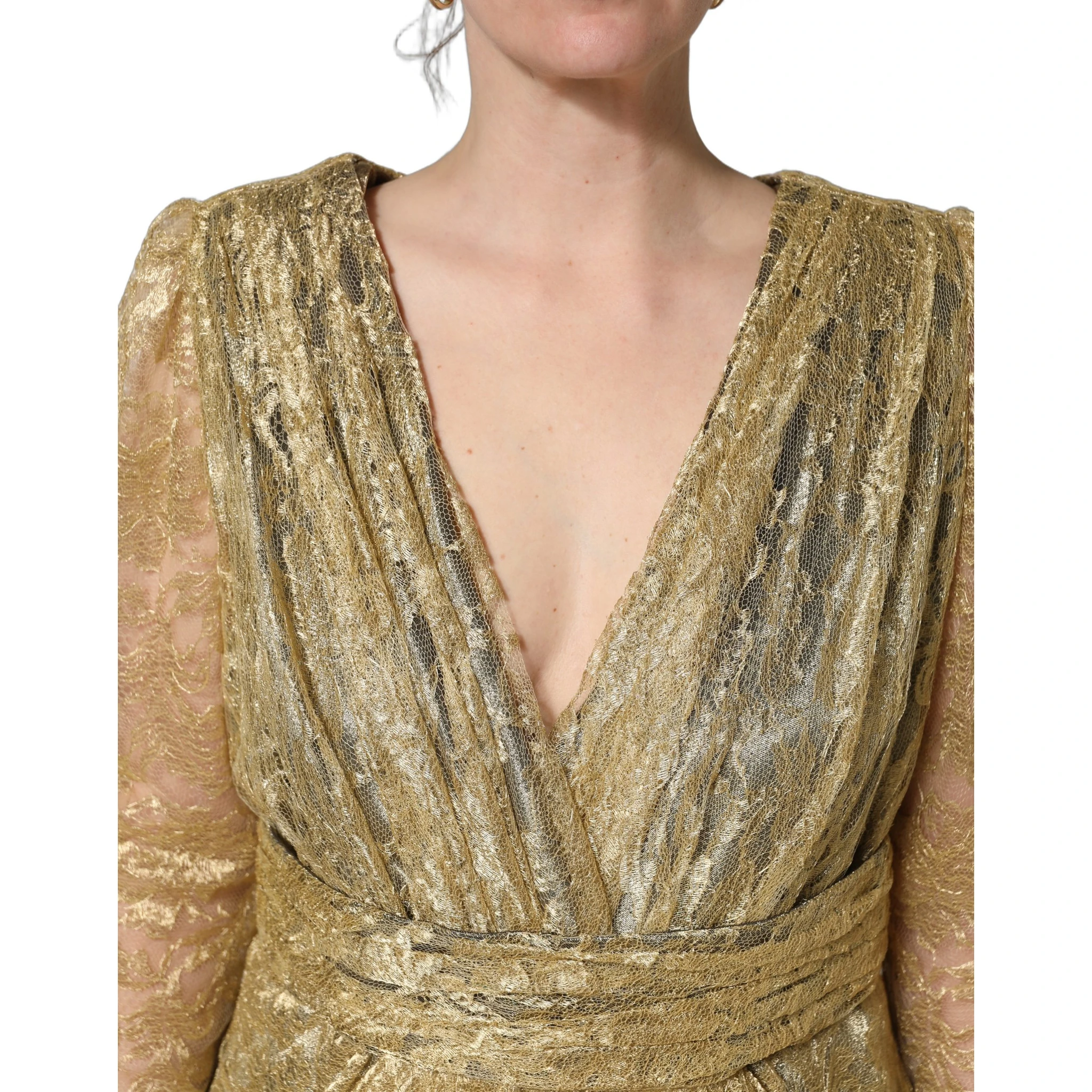 Gold Sheer Lace Crystal Embellished Dress