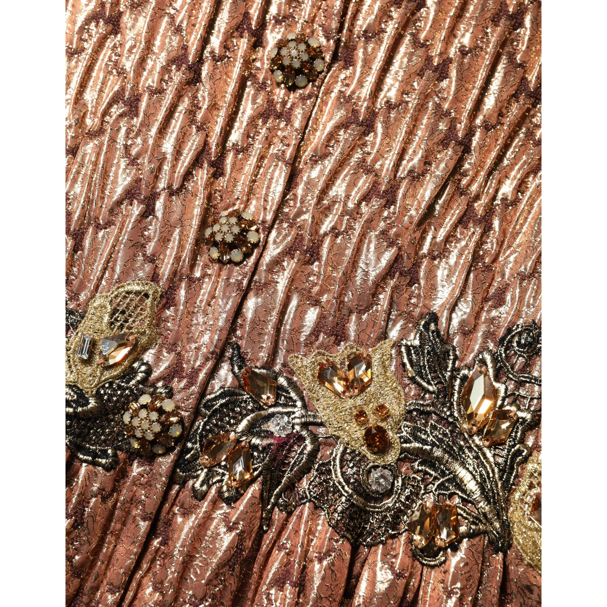 Brown Metallic Crystal Evening Gown Dress