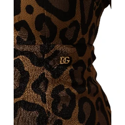 Brown Leopard Jacquard Knee Length Dress