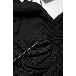 Black Jersey Calf Length Cut-Out Ruched Dress