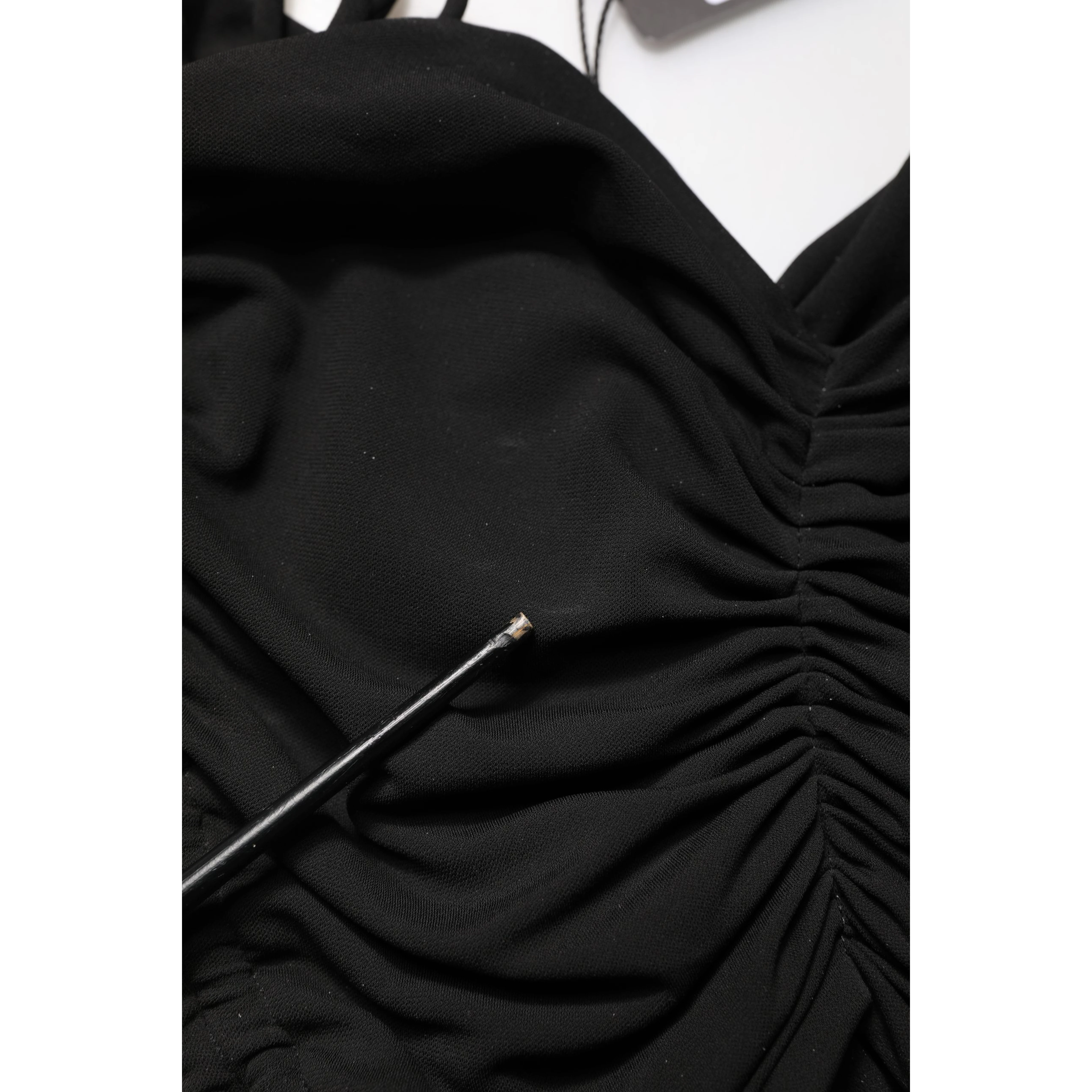 Black Jersey Calf Length Cut-Out Ruched Dress