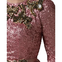Pink Embellished Sequined Evening Gown Dress