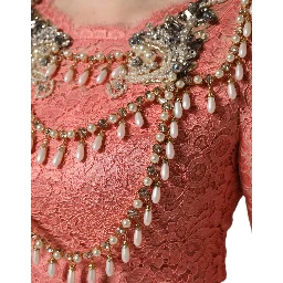 Pink Embellished Mermaid Lace Gown Dress