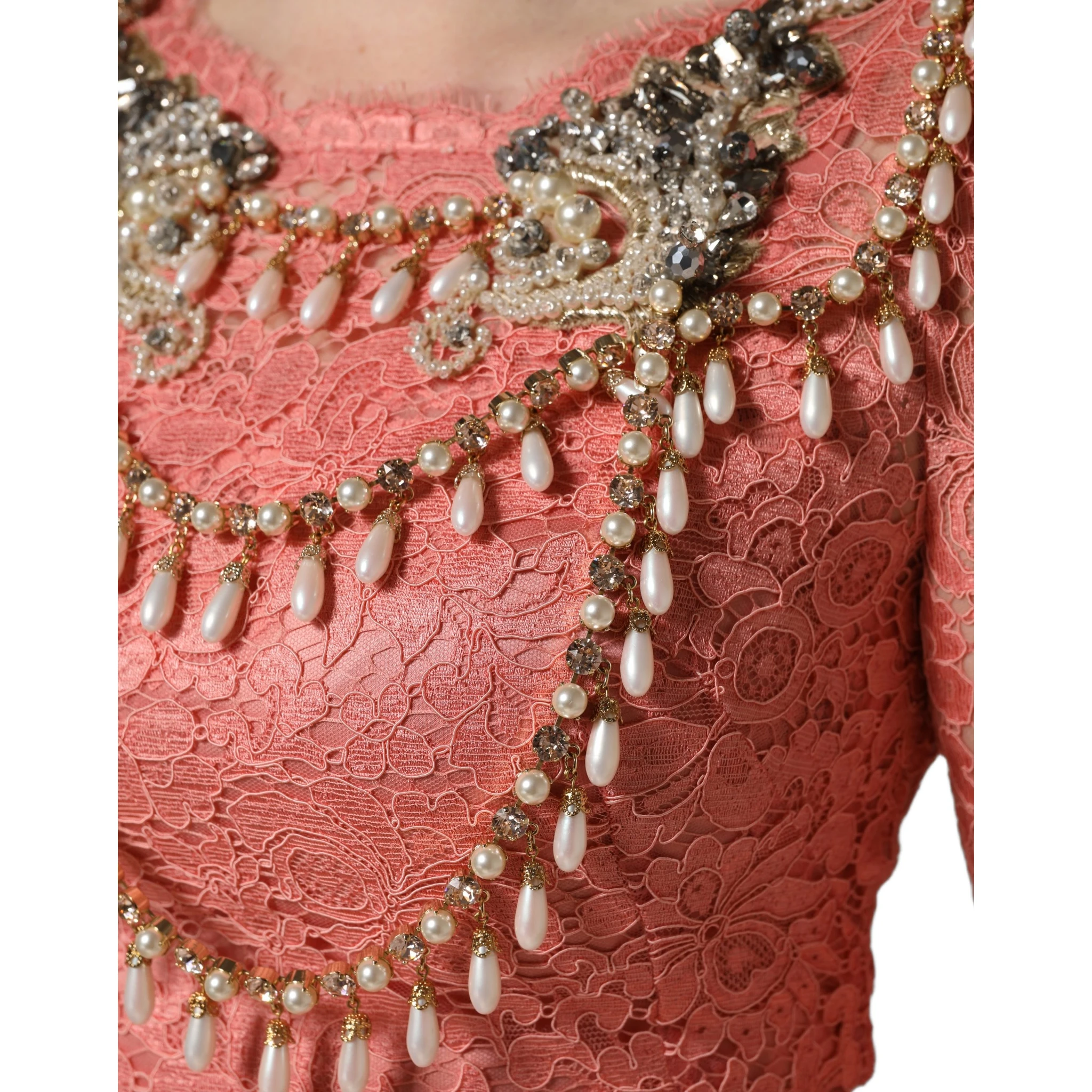 Pink Embellished Mermaid Lace Gown Dress