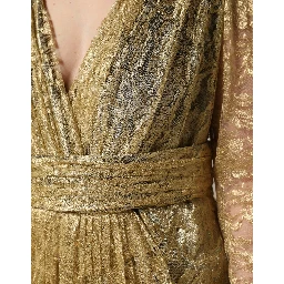 Gold Sheer Lace Crystal Embellished Dress
