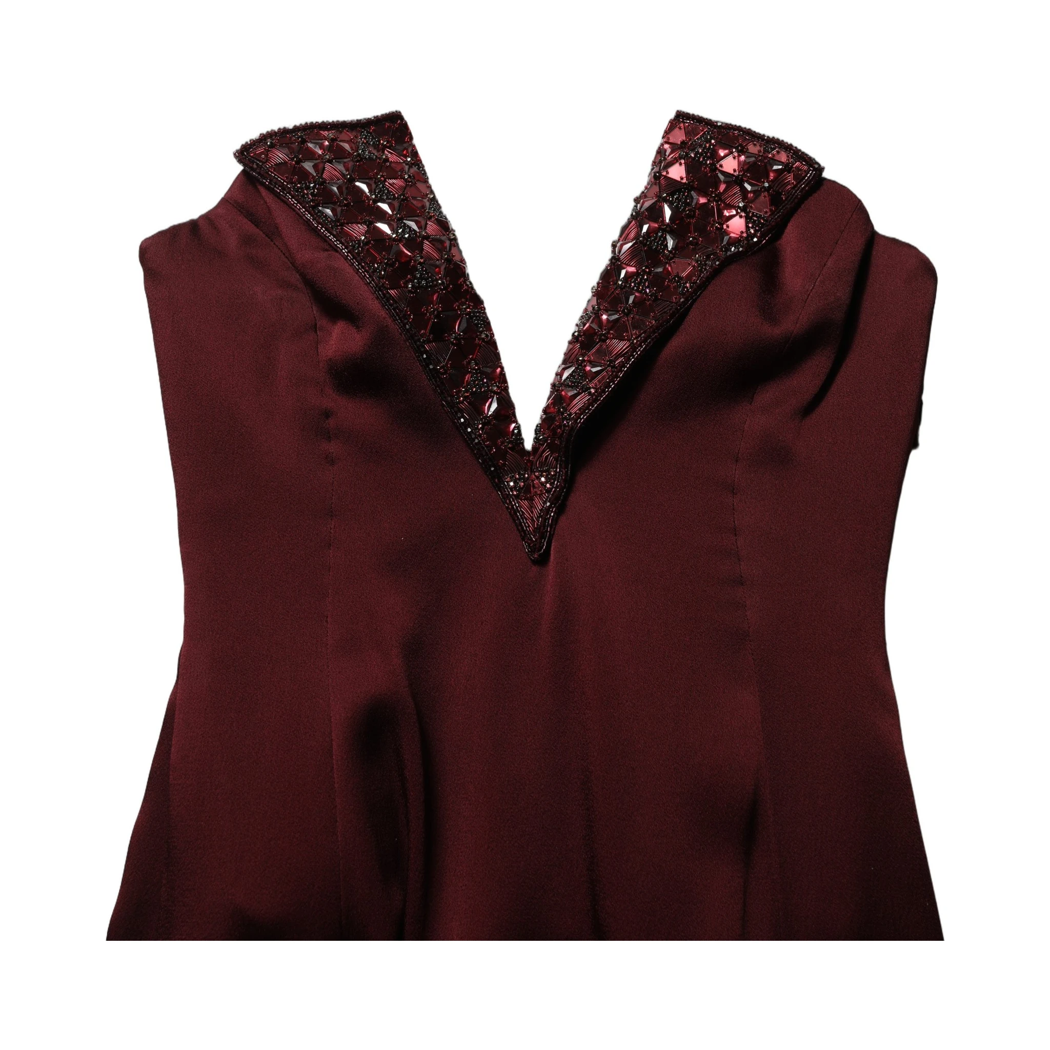 Maroon Embellished Vneck Evening Gown Dress