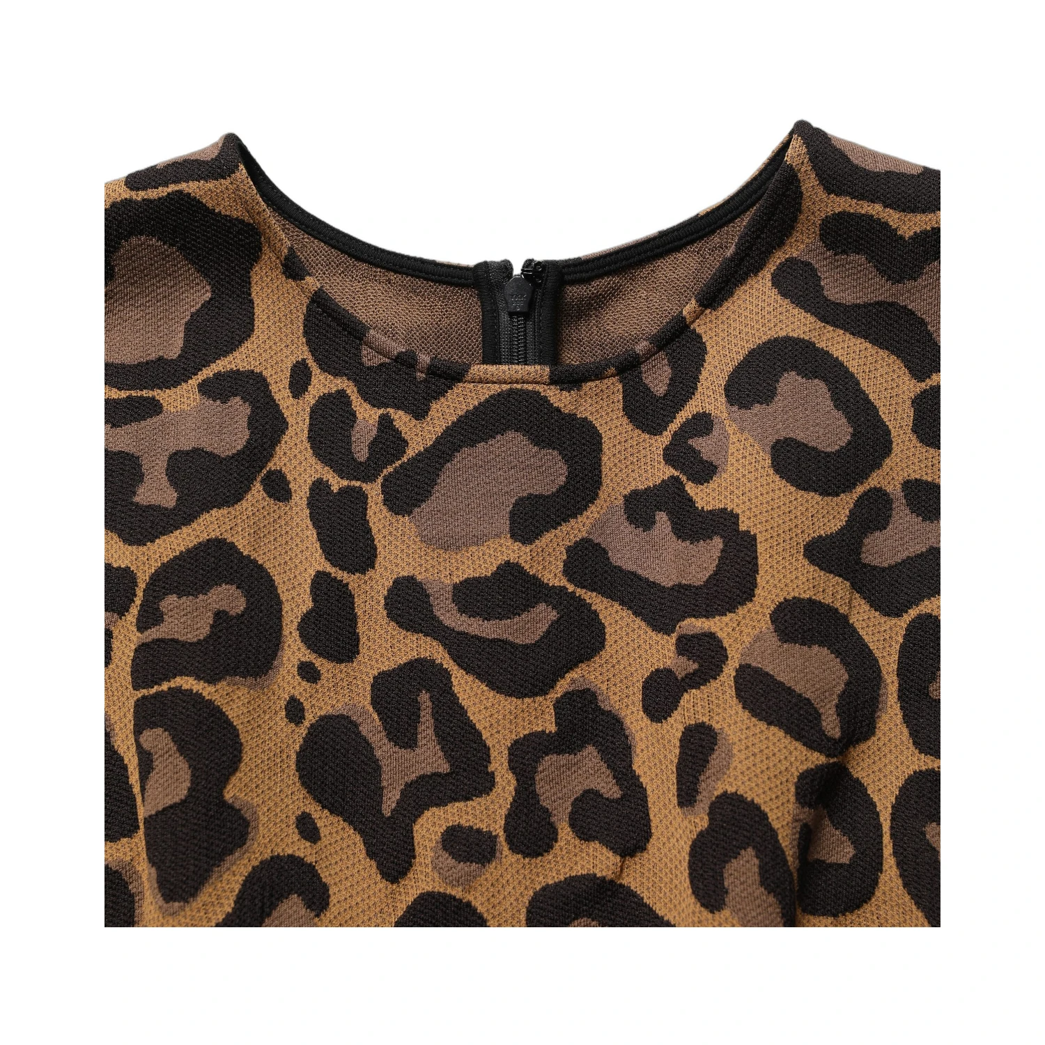 Brown Leopard Jacquard Knee Length Dress