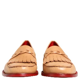 Beige Tassel Leather Men Slip On Loafers Shoes
