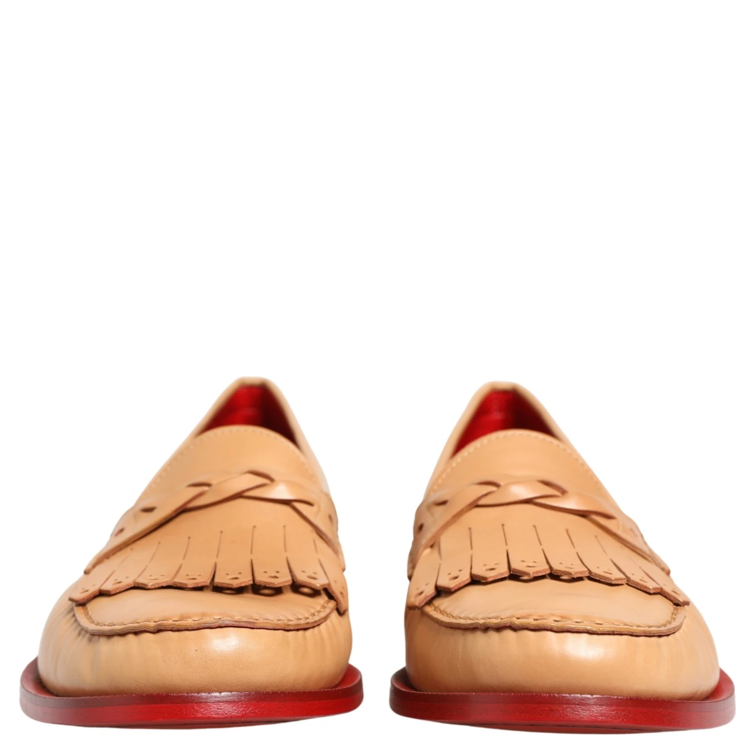 Beige Tassel Leather Men Slip On Loafers Shoes