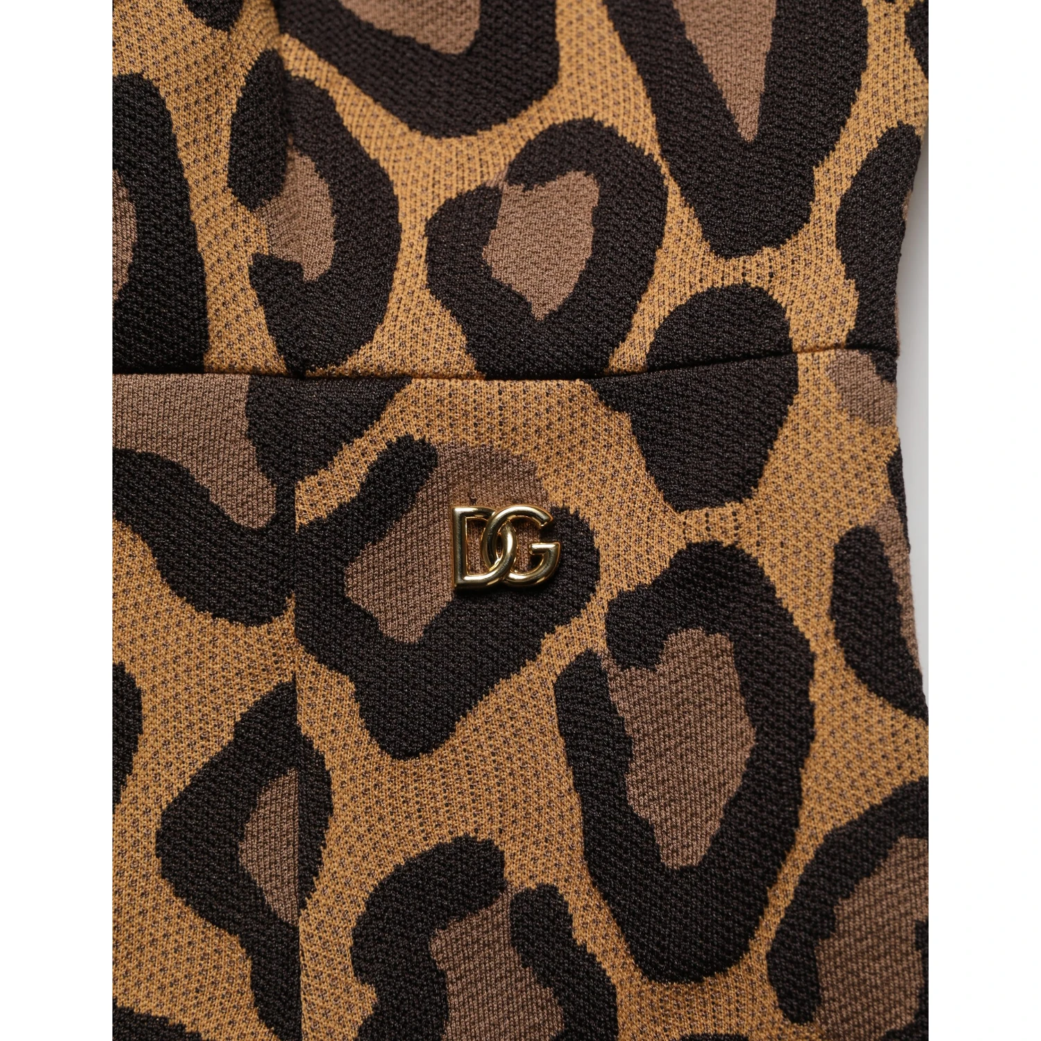 Brown Leopard Jacquard Knee Length Dress