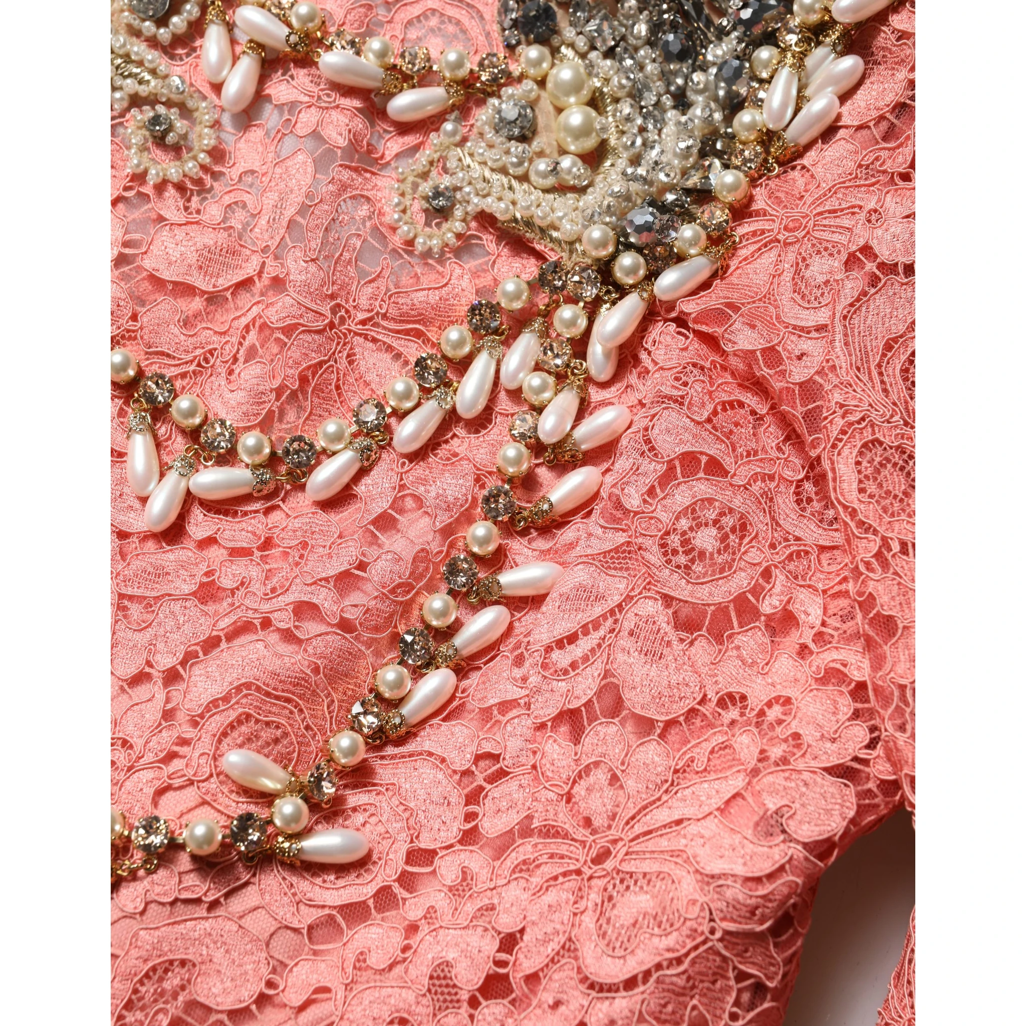 Pink Embellished Mermaid Lace Gown Dress