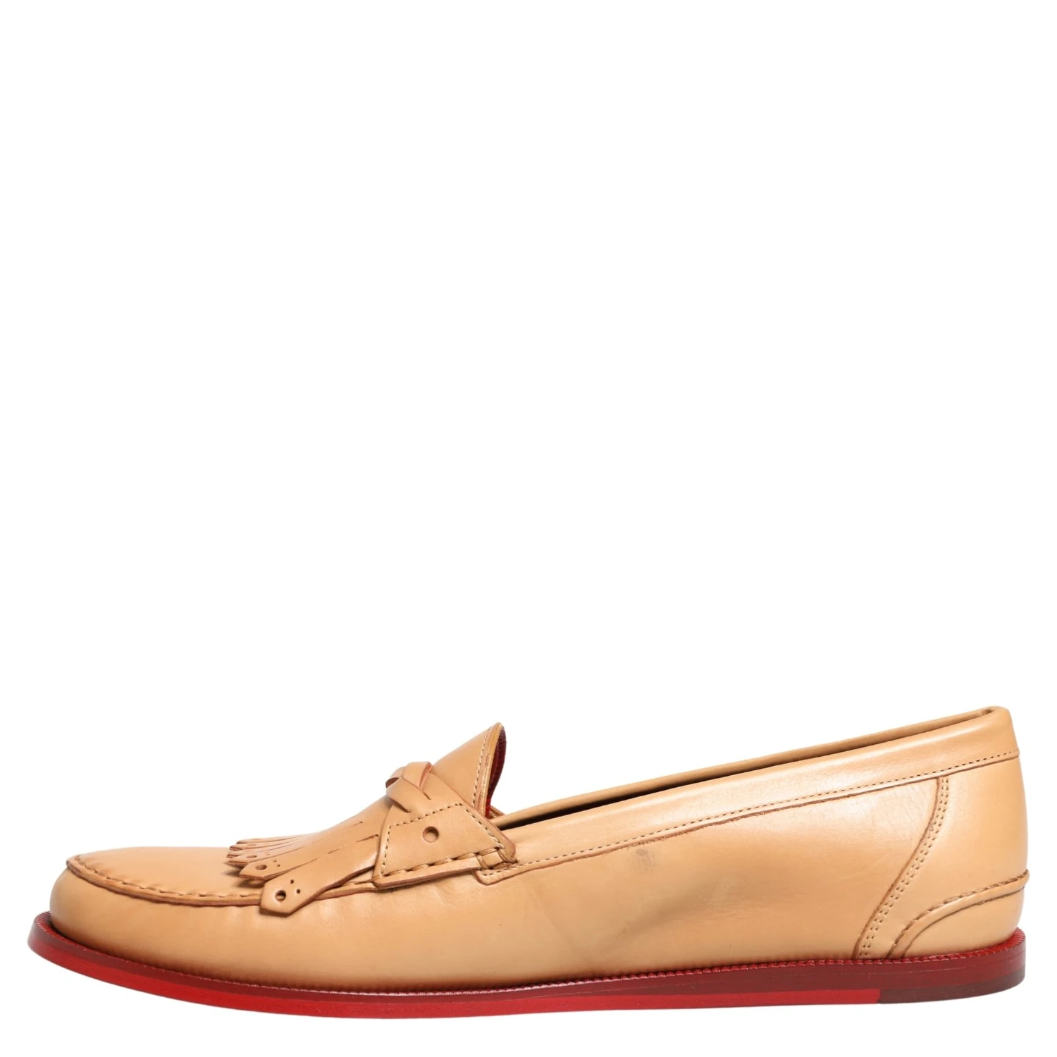 Beige Tassel Leather Men Slip On Loafers Shoes