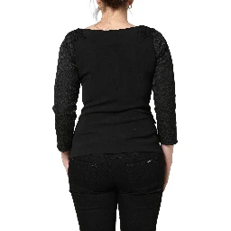 Black Button Fastening Lace Trimmed Blazer Jacket