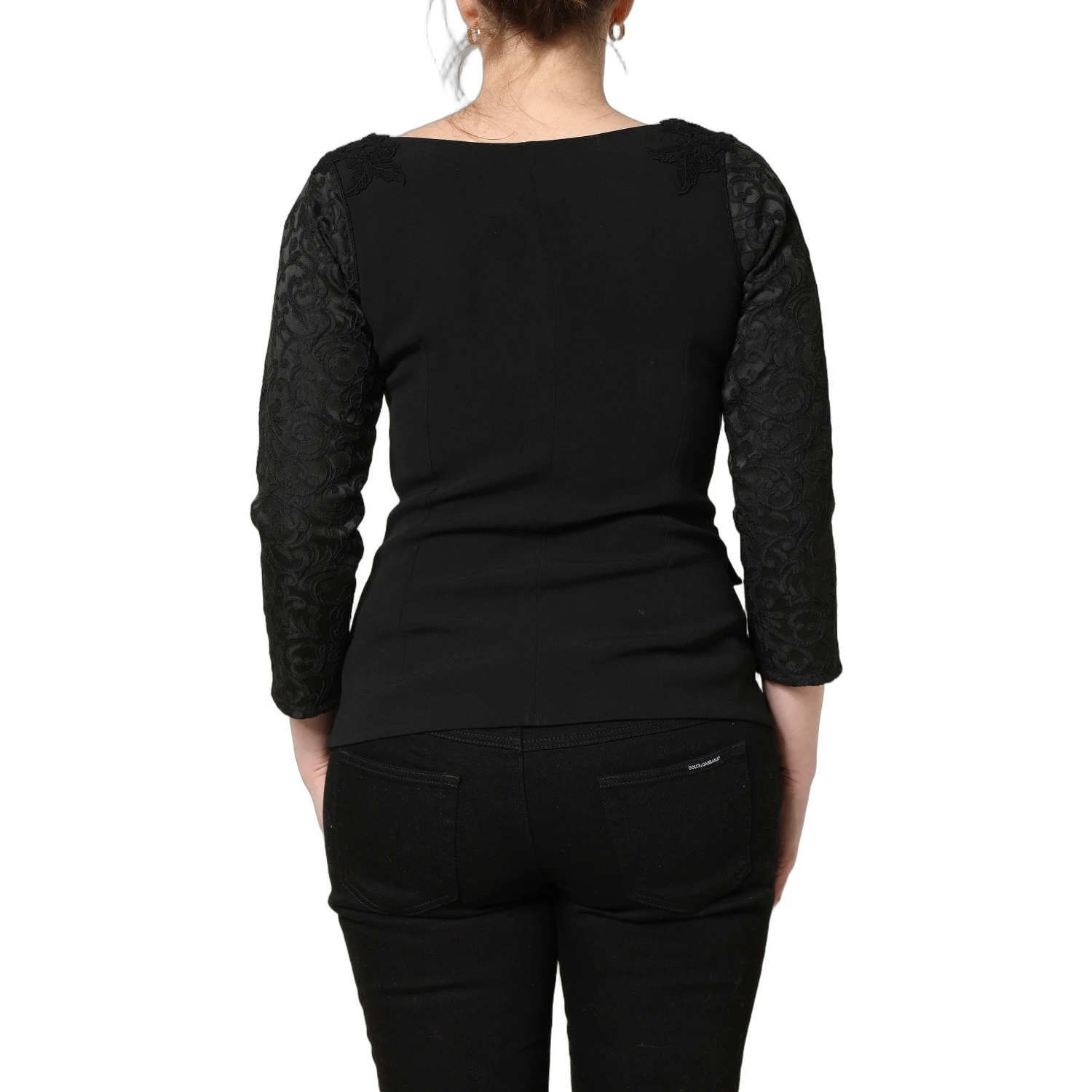 Black Button Fastening Lace Trimmed Blazer Jacket