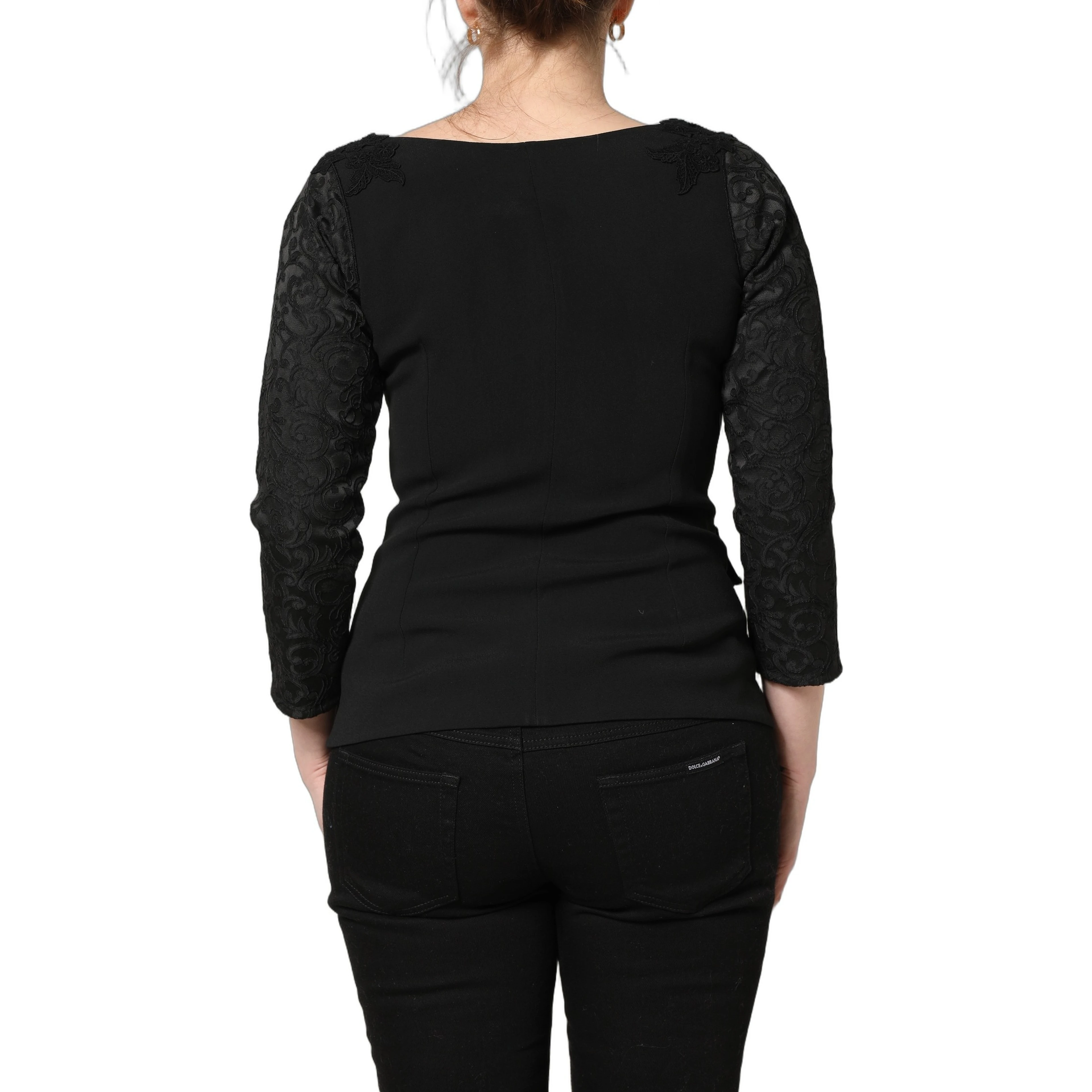 Black Button Fastening Lace Trimmed Blazer Jacket