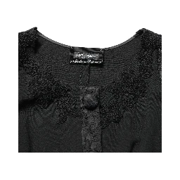 Black Button Fastening Lace Trimmed Blazer Jacket