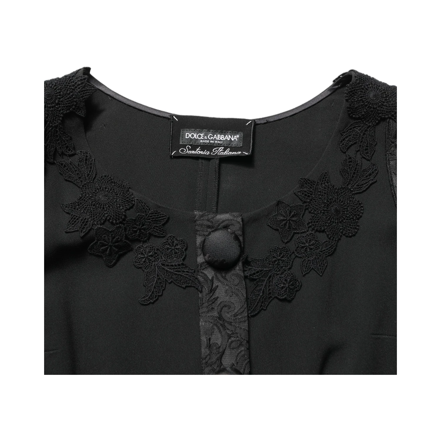 Black Button Fastening Lace Trimmed Blazer Jacket
