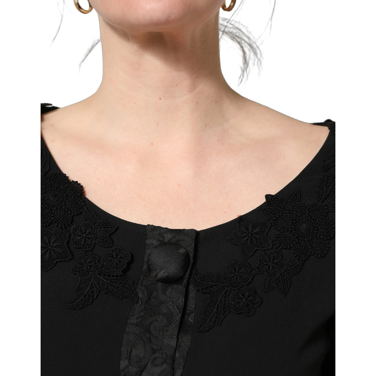 Black Button Fastening Lace Trimmed Blazer Jacket