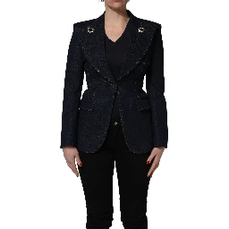 Blue Single-Breasted Denim Blazer Jacket