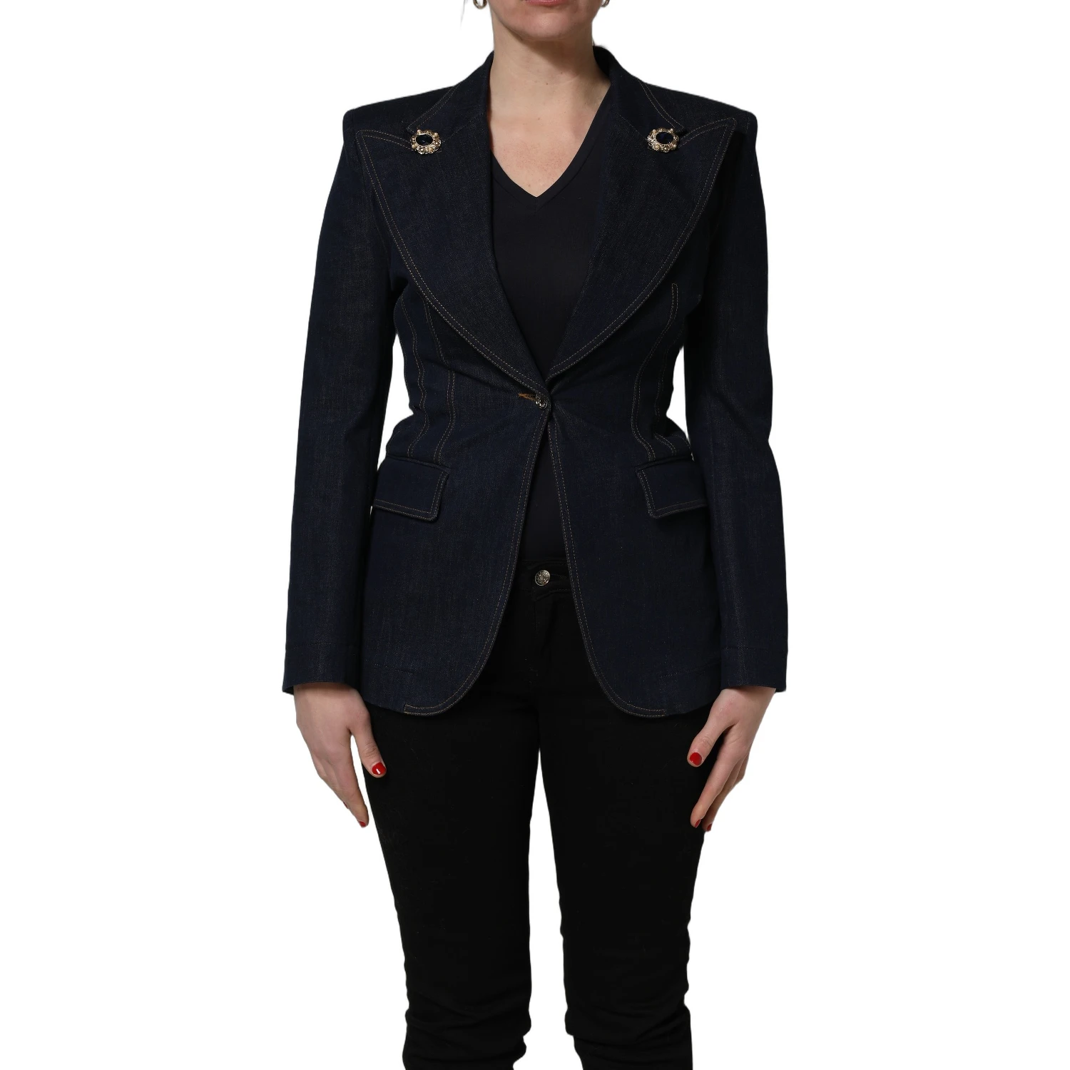 Blue Single-Breasted Denim Blazer Jacket