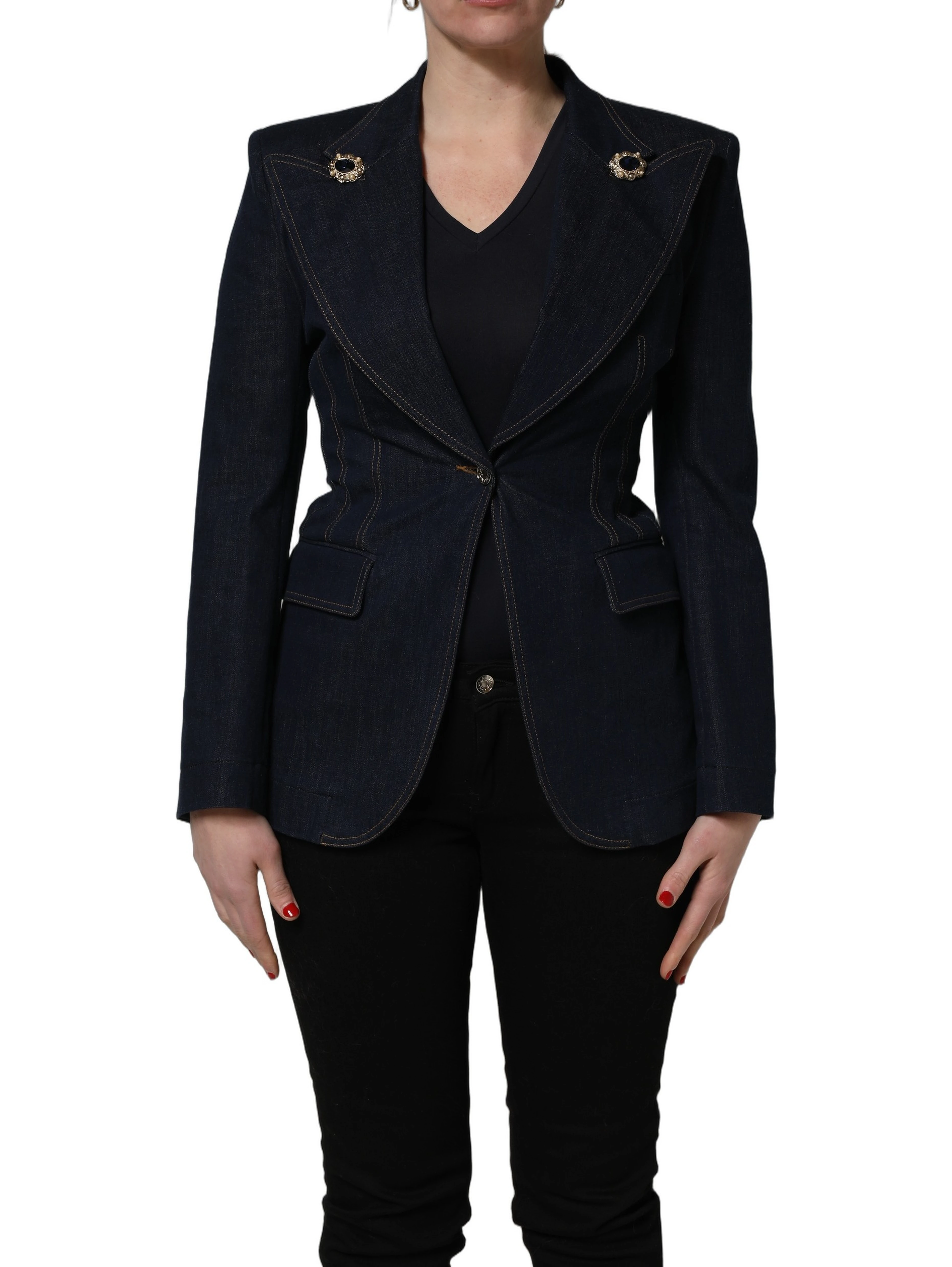 Blue Single-Breasted Denim Blazer Jacket