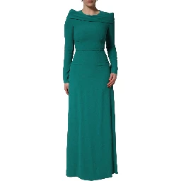 Green Round Neck Long Sleeves Gown Dress