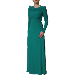 Green Round Neck Long Sleeves Gown Dress