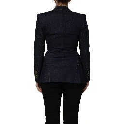 Blue Single-Breasted Denim Blazer Jacket