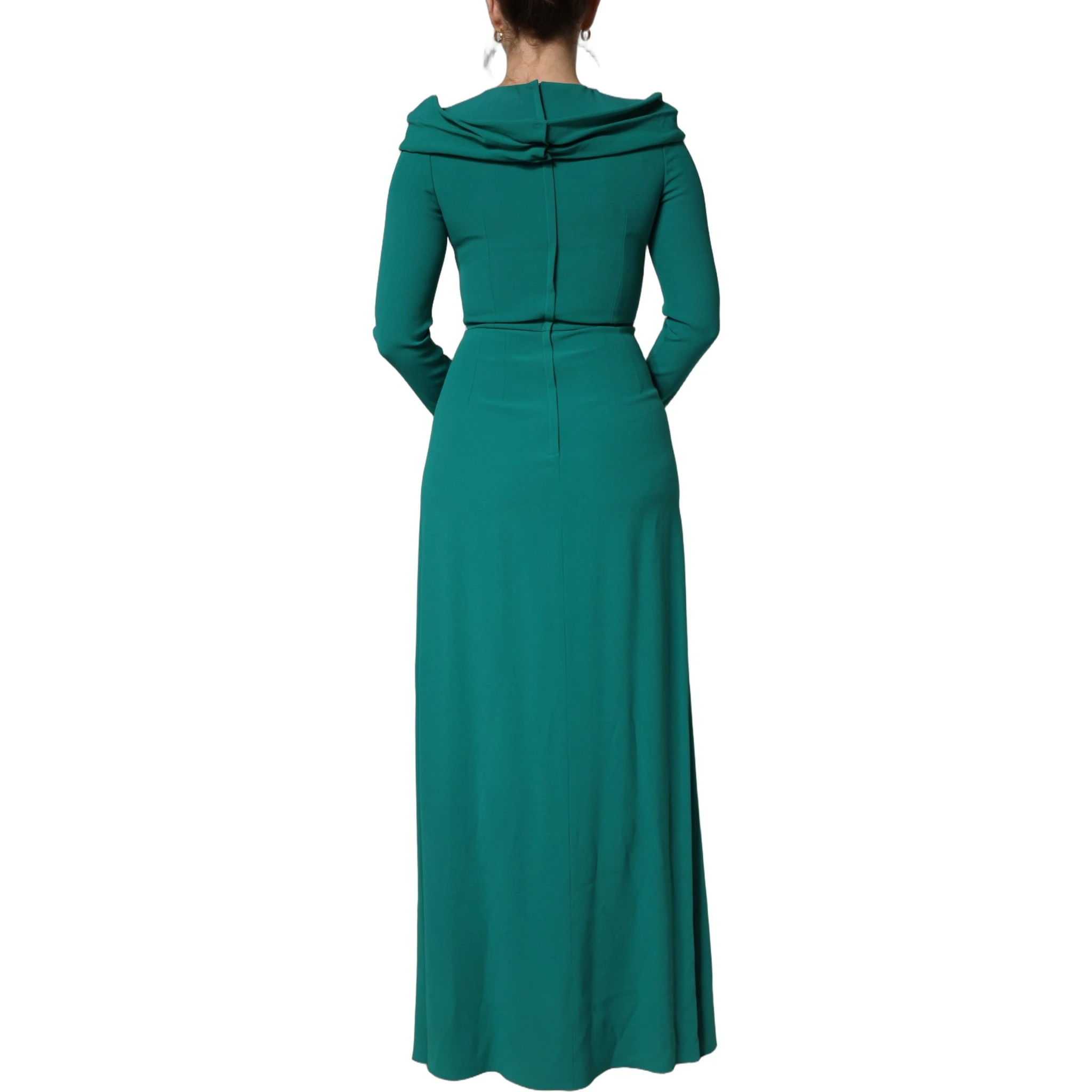 Green Round Neck Long Sleeves Gown Dress