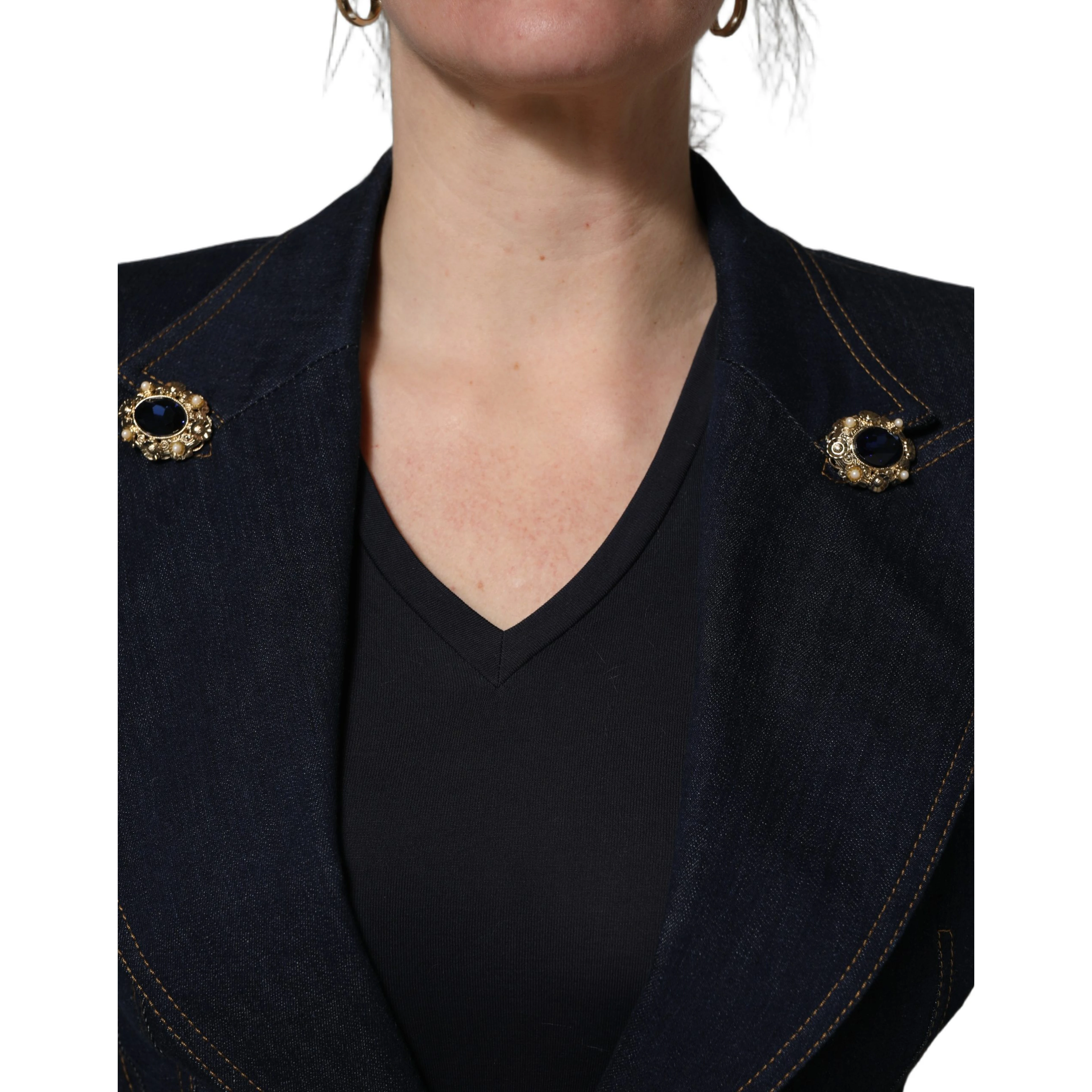Blue Single-Breasted Denim Blazer Jacket