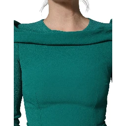 Green Round Neck Long Sleeves Gown Dress