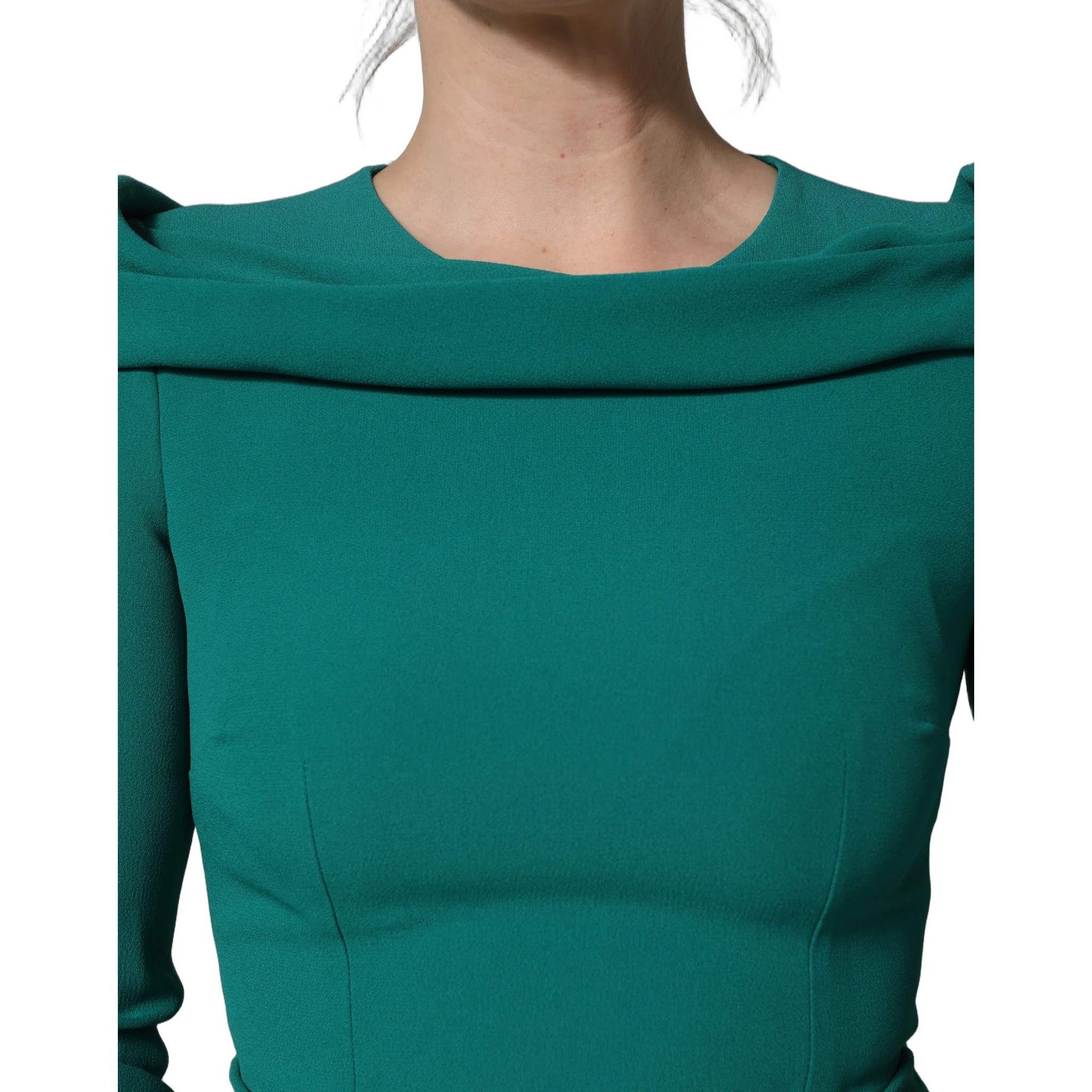 Green Round Neck Long Sleeves Gown Dress