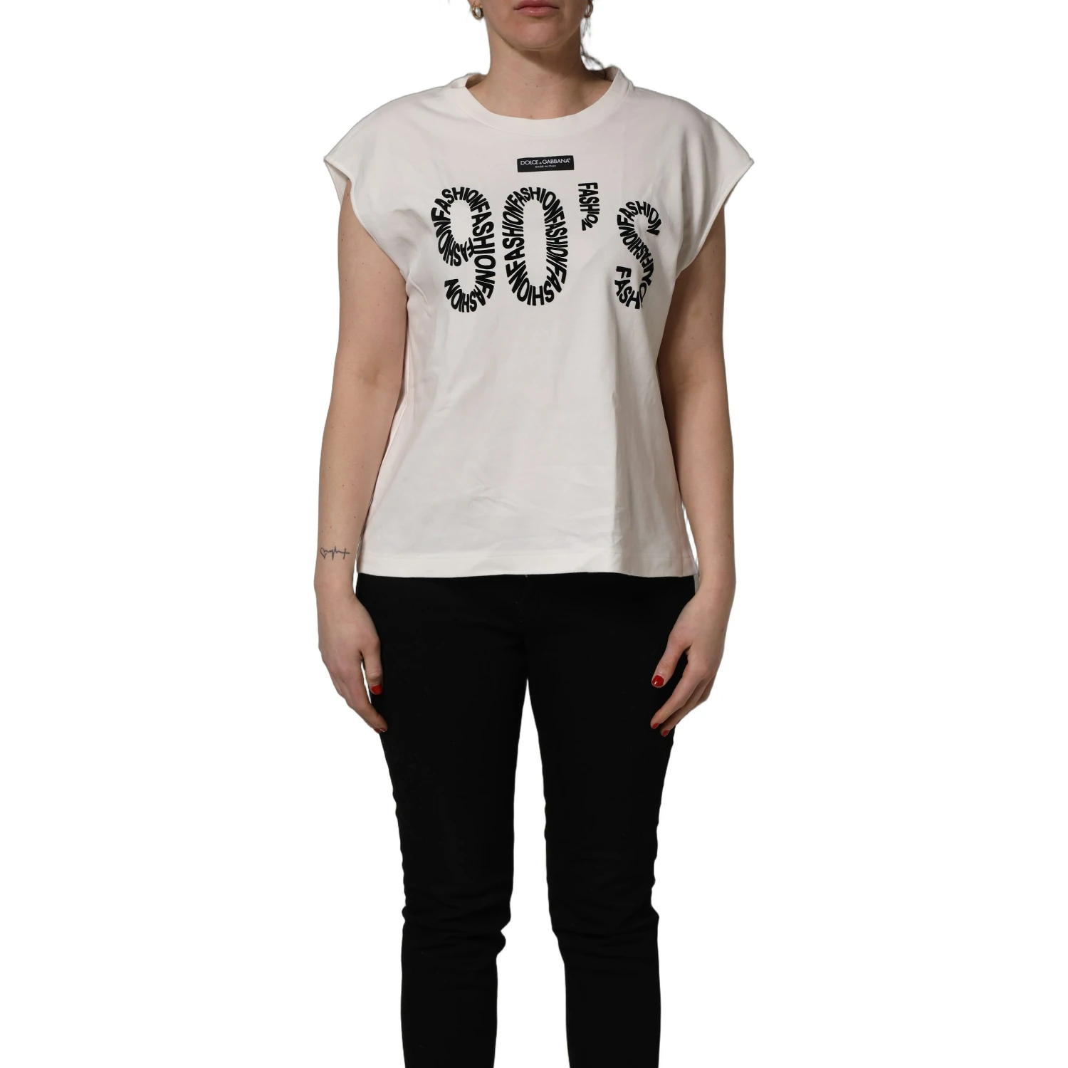 White Cotton Graphic Sleeveless Tank Top