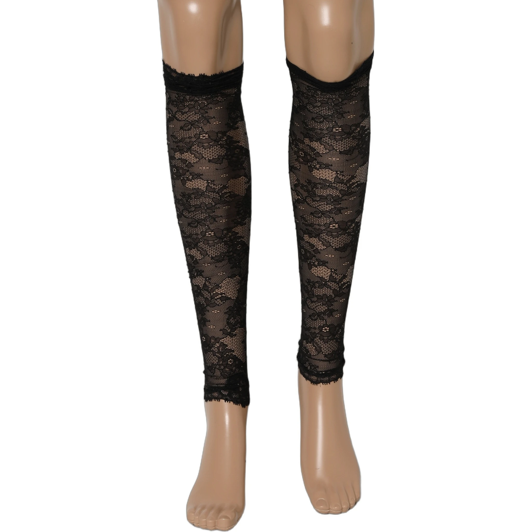 Black Floral Lace Nylon Stretch Knee Socks